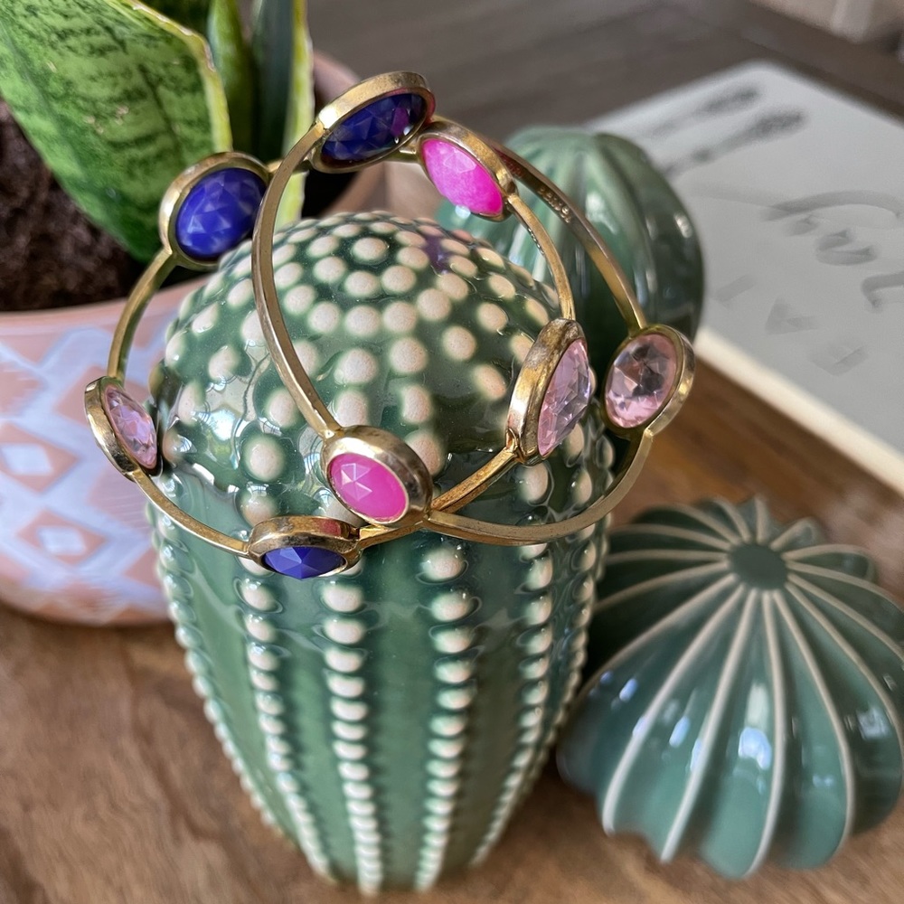 ❤️RARE❤️Henri Bendel Amethyst & Rose Quartz Faceted Semiprecious Gemstone Bangle